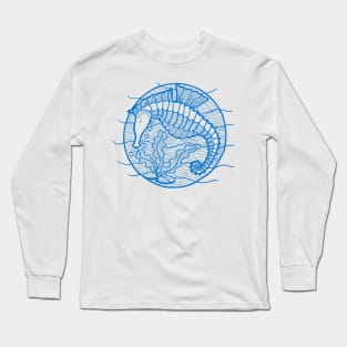 Seahorse graphic in blue ink Long Sleeve T-Shirt